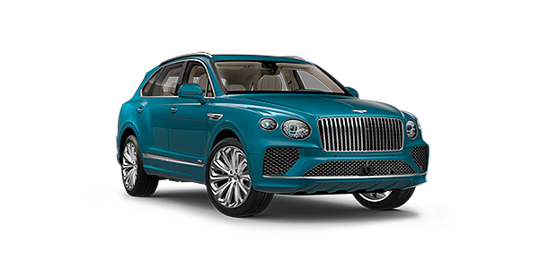 JCT600 Limited Bentayga Azure luxury SUV front three quarter in Topaz Blue by Mulliner paint