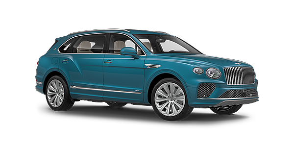 JCT600 Limited Bentayga Extended Wheelbase Azure luxury SUV front three quarter in Topaz Blue by Mulliner paint